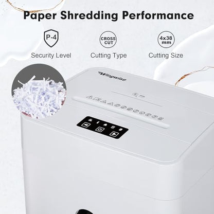 Wingwise Ultra Low Noise 42dB Paper Shredder for Home Office | 15 Sheets, P-4, 30 Mins Runtime, 6.6 gal, Corss Cut, Shreds CDs & Credit Cards
