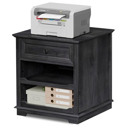 REDAYFUR Lateral File Cabinet 3 Drawer File Cabinet with Charging Station, Printer Stand with Open Adjustable Storage Shelves, Lateral Filing Cabinet for Home Office, Black - color: Black