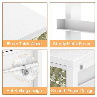 VINGLI 2 Drawer File Cabinet with Side Bag, Rolling File Cabinet Mobile Under Desk File Cabinet with Wheels, Fabric Drawers Printer Stand for Home Office, Fits Letter Size, White Green - color: White Green, size: Small 2 Drawers