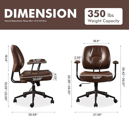 Leather Home Office Chair, Mid Back Ergonomic Desk Chair with Lumbar Support, Mid Century Modern Deep Seat Swivel Rocking Computer Chair, Dark Brown - color: Dark Brown,pu Leather, size: Big Mid Back