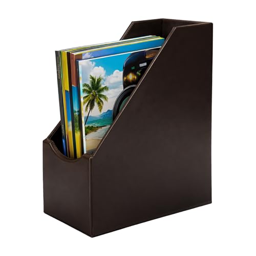 UnionBasic Magazine File Holder - Office Leatherette Desktop Document File Folder Journals Organizer Racks, Coffee, 1-piece - color: Coffee