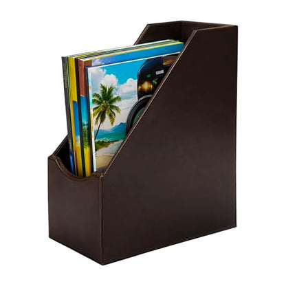 UnionBasic Magazine File Holder - Office Leatherette Desktop Document File Folder Journals Organizer Racks, Coffee, 1-piece - color: Coffee