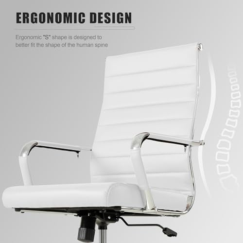 Okeysen White Office Desk Chair, Ergonomic Leather Modern Conference Room Chairs, Executive Ribbed Height Adjustable Swivel Rolling Chair for Home Office. - color: White
