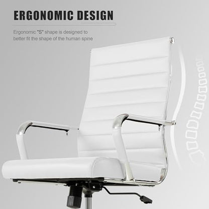 Okeysen White Office Desk Chair, Ergonomic Leather Modern Conference Room Chairs, Executive Ribbed Height Adjustable Swivel Rolling Chair for Home Office. - color: White