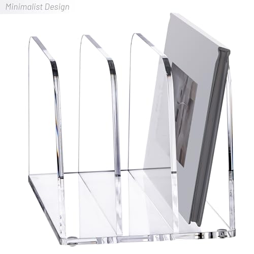 YUXUN Clear Acrylic Desktop File Sorter Organizer,Upright File Organizer, 3-Section Bookshelf for Home Office & Classroom - size: 3-Section