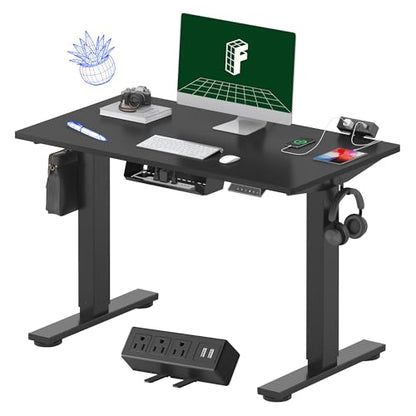 FLEXISPOT EN2 40"x24" Standing Desk with Power Strip Bundle, Black | One-Piece Desktop, Easy-Access Clamp Power Strip Bundle, Organized Cable Management, Modern Home Office Setup - color: Black Frame + Black Top, size: 40x24