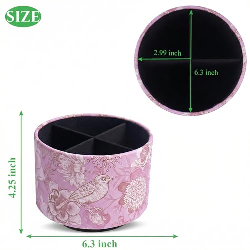 Round Leather Art Supply Organizer,Remote Control Holder,360 Degree Spinning,Multi-Functional Pencil Holder,4 Compartments Desktop Stationary Organizer(1-Purple Bird) - color: 1-Purple Bird
