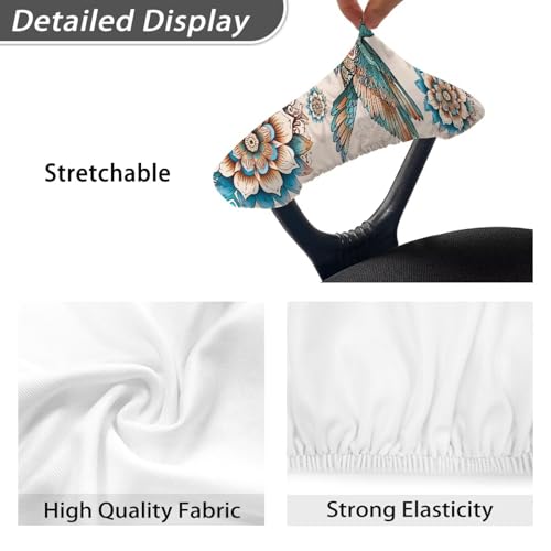 Hummingbird Print Office Chair Armrest Slipcovers Set of 2, Bohemian Mandala Flower Print Office Arm Covers, Stretchy Gaming Chair Armrest Covers Soft Office Chair Arm Protectors - color: Brown and Blue - Hummingbird Bohemian Mandala Flower