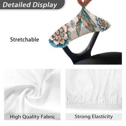Hummingbird Print Office Chair Armrest Slipcovers Set of 2, Bohemian Mandala Flower Print Office Arm Covers, Stretchy Gaming Chair Armrest Covers Soft Office Chair Arm Protectors - color: Brown and Blue - Hummingbird Bohemian Mandala Flower
