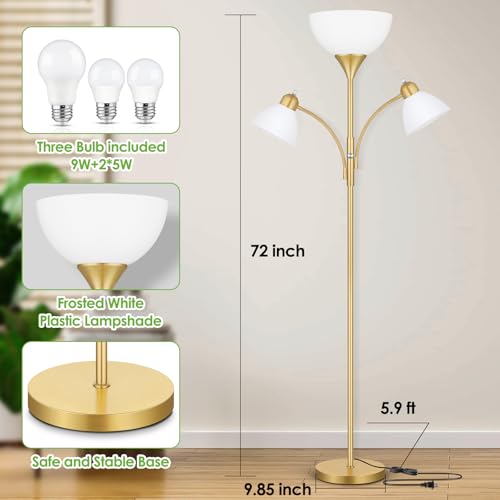 Coucrek Torchiere Floor Lamps for Living Room, 72" Dimmable Reading Lamp - color: Gold