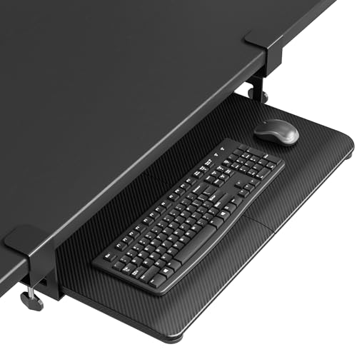 BONTEC Under Desk Keyboard Tray, Pull-Out Keyboard & Mouse Platform | C-Clamp Mount, Space-Saving Ergonomic Slide-Out Drawer, 31.3 in Including Clamps, 25.6 x 11.8 in Tray, Black Carbon Fiber - color: Black Carbon Fiber, size: 25.6" x 11.8"