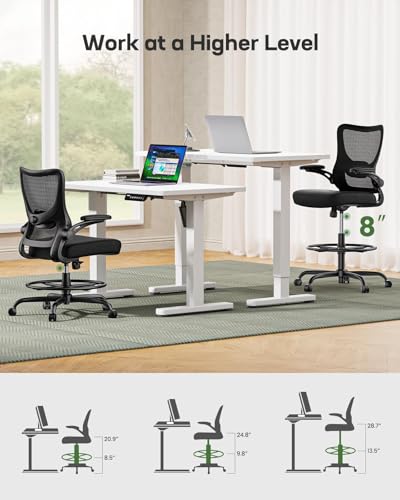 Marsail Drafting Chair, Tall Office Chair with 2D Lumbar Support, Standing Desk Chair,High Office Chair with Padded Flip-Up Armrests & Adjustable Footrest Ring, Ebony
