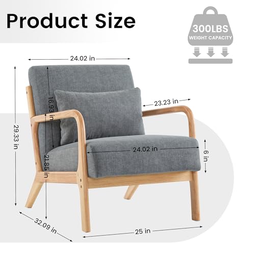 Mid Century Modern Accent Chair Set of 2, Upholstered Chair for Living Room, Accent Chair with Lumbar Pillow Solid Wood Frame Reading Chair Armchair for Bedroom Small Spaces, Darkgrey - color: Darkgrey