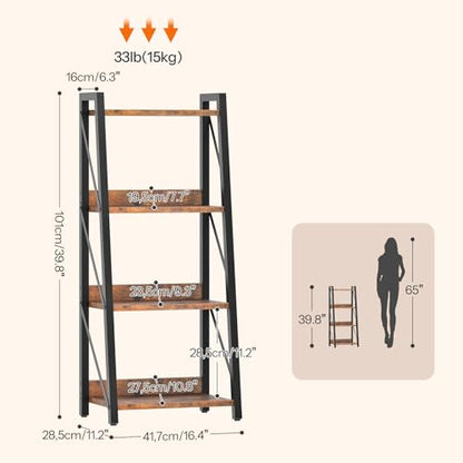 HOOBRO Ladder Shelf, 4-Tier Bookshelf, Corner Bookcase, Freestanding Storage Shelf Display Organizer, for Living Room, Bedroom, Home Office, Kitchen, Rustic Brown and Black BF304CJ01 - size: 16.4"L x 11.8"W x 39.4"H