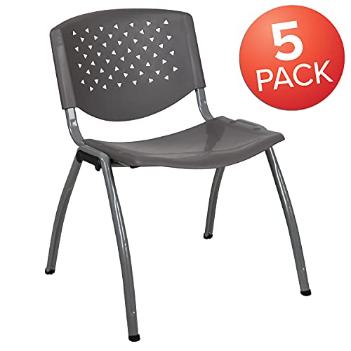 5 Pack Home and Office Gray Plastic Guest Stack Chair with Perforated Back - color: Grey