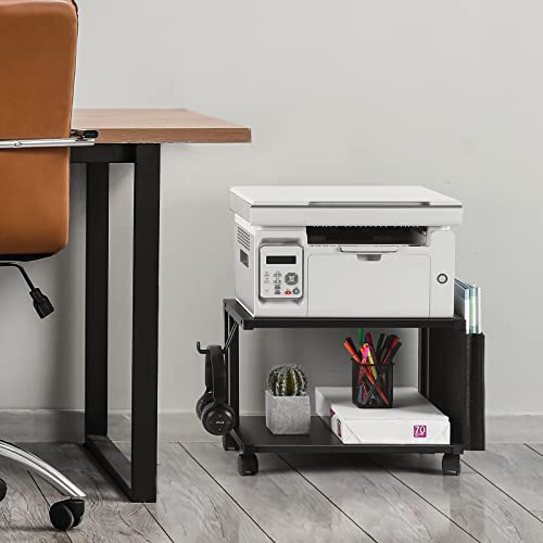 BTY Under Desk Printer Stand Small Printer Table with Storage 2 Tier Printer Cart with Wheels Desktop Printer Stands for Office Home Scanner Printer (Black) - color: Black