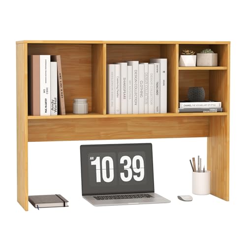 LDAILY Desktop Bookshelf, 2-Tier Office Desk Shelf Organizer with 4 Shelves, 37’’L Wood Storage Rack Display Shelf for Computer Desk, Office, Dorm, Bedroom (Burlywood) - color: Burlywood, size: 4 Shelves