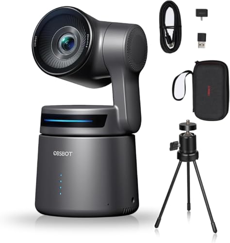 OBSBOT Tail Air 4K Streaming Camera 4K AI Tracking PTZ Camera W Tripod | 1/1.8" CMOS f/1.8 4K@30fps / 1080p@60fps AI Tracking 2.0 Gesture Control HDMI/USB-C/Wi-Fi Church/Studio/Content - size: Tail Air