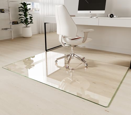 Koonmi Tempered Glass Chair Mat 40"x60" - Premium Office Chair Mat for Hardwood Floors & Low-Pile Carpet with 4 Non-Slip Pads - Thick Scratch-Resistant Surface - size: 40*60