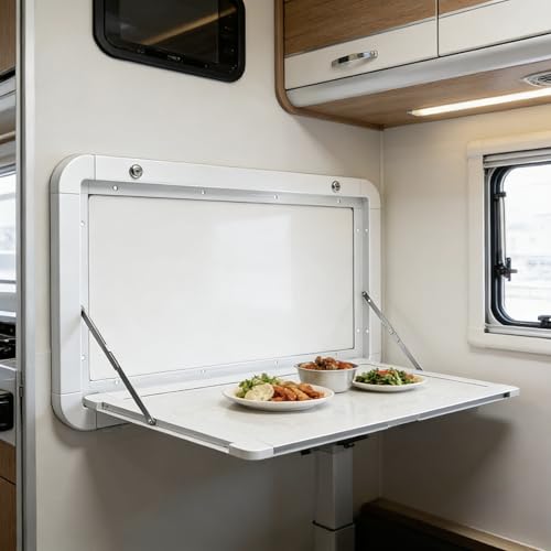 31.5 in Foldable Caravan Rv Tables, Aluminum Alloy Flip Fold Down Desk Lockable RV Folding Wall Table for Camper Van Traile Outside Picnic, Wall Mounted Folding Table Rv Picnic Table