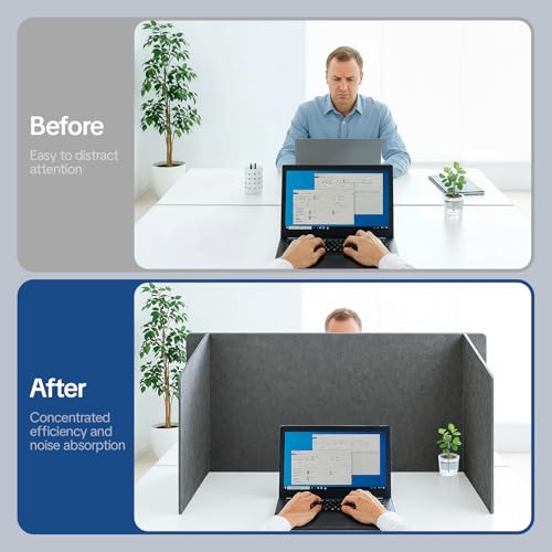 Desk Divider Privacy Screen 3 Panel Sound Absorbing - 47.2”x 23.6”x 19.7” Freestanding Acoustic Partitions for Office, Noise Reducing Panels for School, Home, Library,Dark Grey - color: Dark Grey