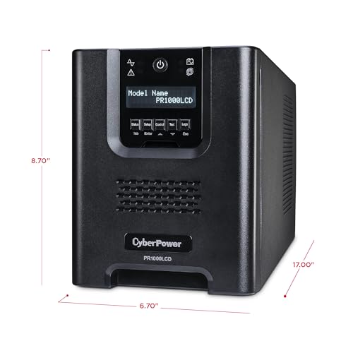 CyberPower PR1000LCD Smart App Sinewave UPS Battery Backup | 1000VA/1000W, 8 Outlets, AVR, Mini-Tower, UL Certified - size: 1000VA