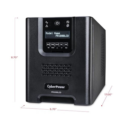 CyberPower PR1000LCD Smart App Sinewave UPS Battery Backup | 1000VA/1000W, 8 Outlets, AVR, Mini-Tower, UL Certified - size: 1000VA