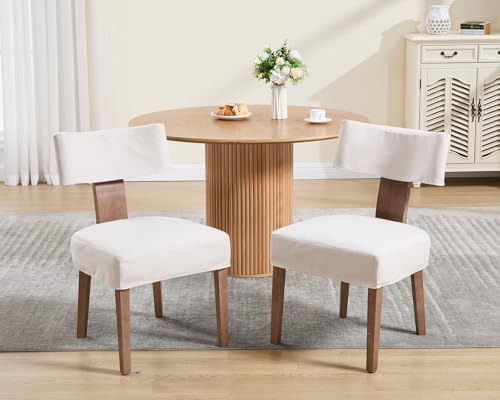 HNY Mid Century Modern Dining Chairs Set of 2 with Seat Covers, Farmhouse Linen Fabric Upholstered Accent Chairs Curved Backrest Kitchen Chairs, with Hardwood Frame, Beige - color: Beige Cover