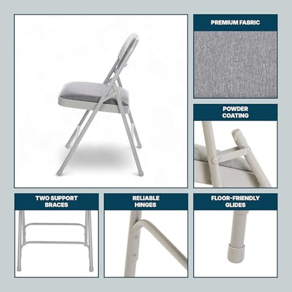 OEF Furnishings OEF2200 Series Heavy-Duty Premium Fabric Padded Upholstery Double-Hinged Folding Chairs (4-Pack, Slate Gray) - color: Grey