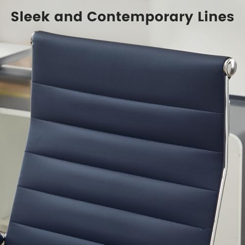 Office Desk Chair Leather, Conference Room Chairs with Wheels, Modern Executive Computer Guest Chairs with Arms. - color: Navy Blue