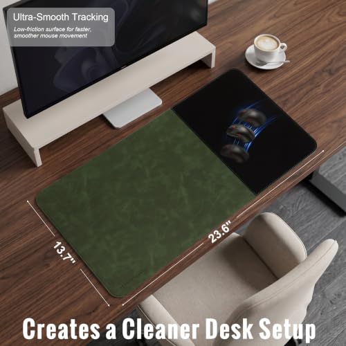HAUTOCO Cork Desk Mat 23.6''x13.7'', Distressed PU Leather & Cloth Desk Pad - color: Dark Green, size: 23.6" x 13.7"
