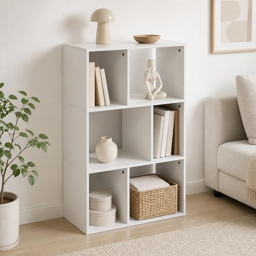 6-Cube Bookcase, Cube Storage Organizer Bookshelf, Irregular Compartments Book Shelf, 11.7 x 23.6 x 36.8, for Bedroom, Living Room, Home Office, White - color: White, size: 6 Cube