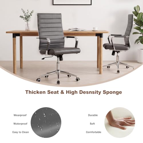 Okeysen Ergonomic Office Desk Chair, Modern PU Leather Conference Room Table Chairs Ribbed, High Back Executive Swivel Rolling Chair for Home, Office (Grey-Ribbed) - color: Grey-ribbed