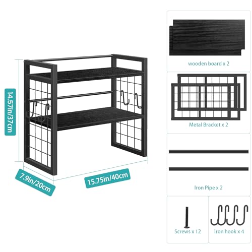 ELITEROO Desk Shelf Organizer, 2 Tier Wooden Desktop Bookshelf, Black - color: Black