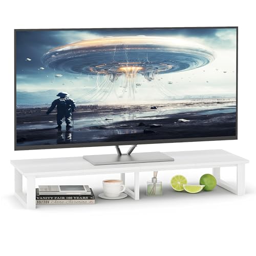 aboxoo 45" TV Riser for 32-60 inch TV, TV Shelf with Steel Legs - color: White, size: 45 inch