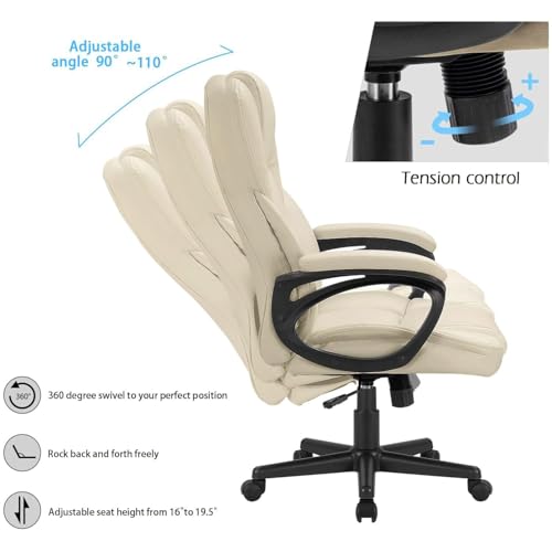 Furmax Office Executive Chair High Back Adjustable Managerial Home Desk Chair, Swivel Computer PU Leather Chair with Lumbar Support (1, Khaki) - color: Khaki