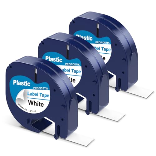 Plastic White Label Tape Strong Adhesion for Letratag LT-100H | 3 X 91331 12mm 1/2 x 13 Replacement for Dymo Letratag Refills Print Clearly for Letra Tag Label Maker Refills LT100H LT100T - color: Black on White