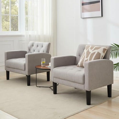 Tufted Accent Chairs Set of 2, Upholstered Armchairs for Living Room - color: Light Grey