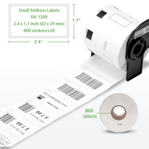Compatible with Brother 2.4" x 1.1" DK-1209 Small Address/Barcode QL Label - size: 2.4 inch x 1.1 inch (1209)