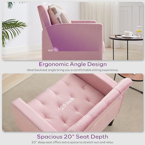 Upholstered Accent Chairs Set of 2, Tufted Armchairs for Living Room - color: Pink
