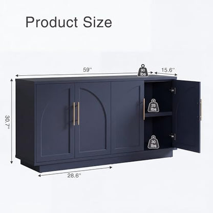 Fatmok Buffet Cabinet with Storage, 59'' Modern Arched Sideboard Cabinet w/Adjustable Shelves, Wood Media TV Console Table Credenza for Living Room Hallway Entryway, Dark Blue - color: A-blue