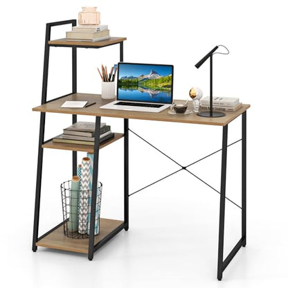 MAT EXPERT Computer Desk with Ladder Shaped Shelves, Compact Home Office Desk w/Monitor Stand & Adjustable Foot Pads, Modern Writing Study Desk PC Laptop Workstation for Home Office (Natural) - color: Natural