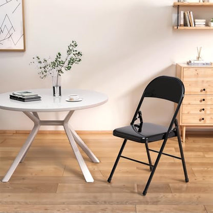 VECELO Metal Folding Chairs 4 Pack, Double Hinged Steel Frame Easy Foldable&Stackable for Office Kitchen Dinning Wedding Patio and Garden - color: Black