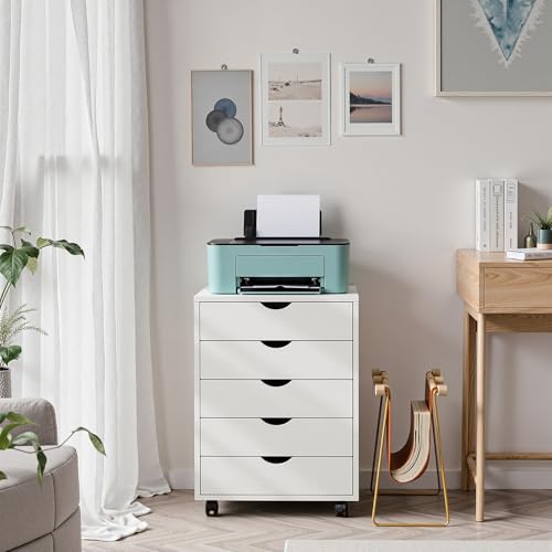 OLIXIS 5-Drawer Rolling File Cabinet, Printer Stand with Office Storage - color: White, size: 5 Drawer