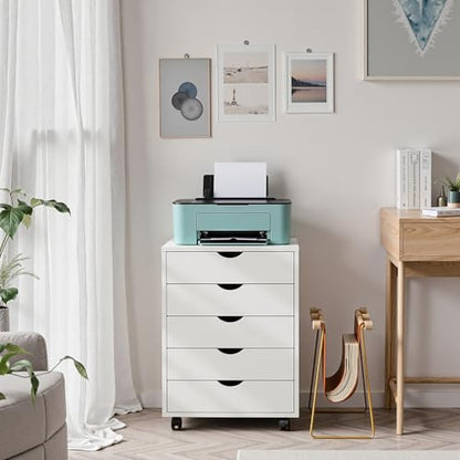 OLIXIS 5-Drawer Rolling File Cabinet, Printer Stand with Office Storage - color: White, size: 5 Drawer