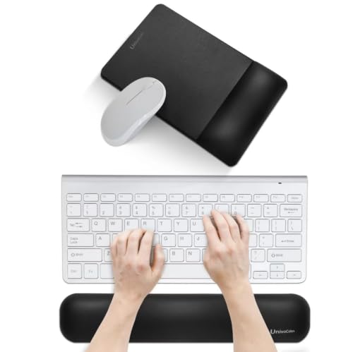 UnivoColors Mini Size Mouse Pad with Wrist Rest & M-Size Keyboard Wrist Rest Set,Premium PU Material,Low-Rebound Cushion,Ergonomic Design,Smooth Mouse Control with Hard Plate,Reduces Fatigue,Black - color: M-size Set_black, style: Mini Size Mouse Pad & M-