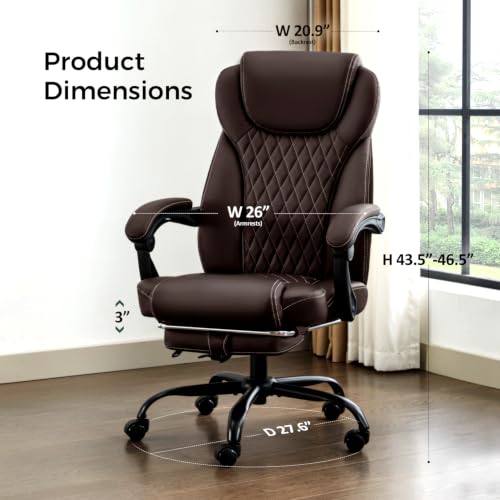 amseatec Big and Tall Office Chair with Footrest, Lumbar Support, Brown - color: Brown