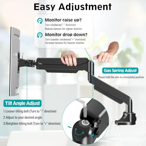 MOUNT PRO Single Monitor Mount for Max 43 Inch Ultrawide Computer Screen, Premium Aluminum Heavy Duty Monitor Arm Holds 6.6lbs to 33lbs, Gas Spring Full Motion Display Desk Stand, VESA Mount - size: Max 43", style: Single
