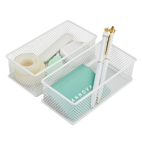 Annova Mesh Stackable Drawer Cabinet and Shelf Organizer Bins Storage Basket School Office Supply Holder Tray- Set of 2 (White, 3x6x2 Inch) - color: White, size: 3x6x2 Inch