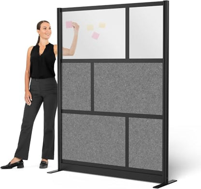 Stand Up Desk Store Expanse Modular Wall | 53'' x 70'' Wall | Expandable Partition Room Divider with Rearrangeable Frosted Acrylic & Sound Absorbent Panels (Black Frame) - size: 53" x 70"